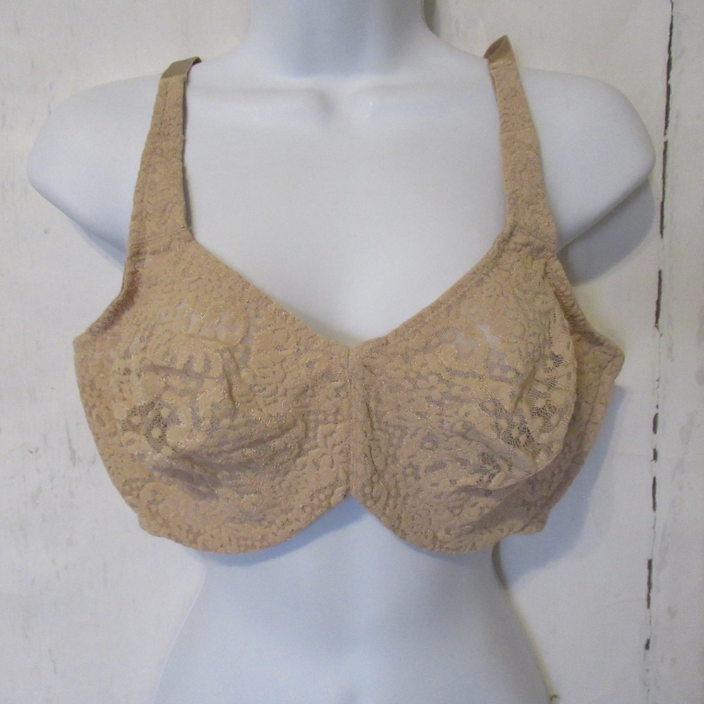 Wacoal Bra 40D Beige Tan Halo Lace Molded Underwire Back Closure 65547
